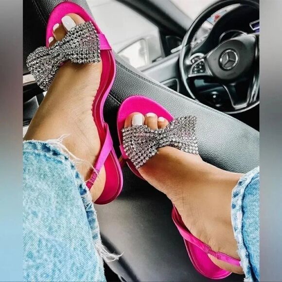 ZARA EMBELLISHED BOW HIGH HEELED SANDALS Barbiecore Barbie Core - Picture 5 of 15